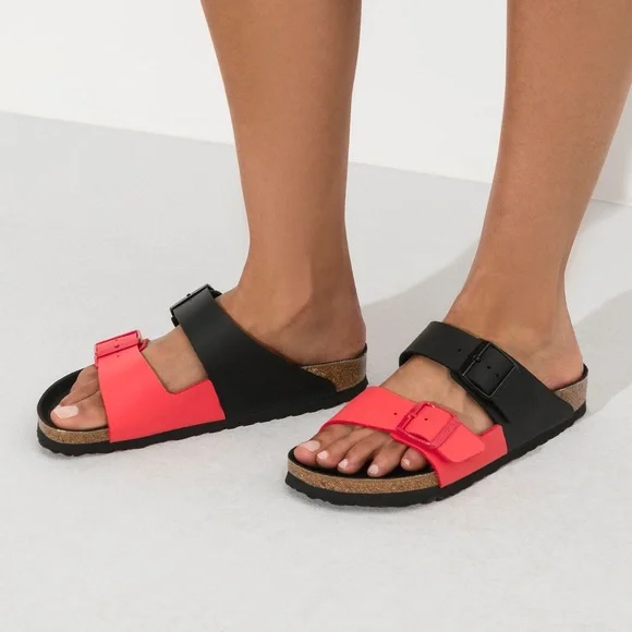 Birkenstock Arizona Split Birko-Flor Black/Poppy Red Sz 10 Mens Birkenstock Arizona Split Birko-Flor – Walking Depot main image 2